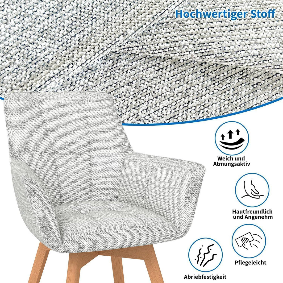 4er Set Drehstühle Samt, Hellgrau – Esszimmer, Wohnzimmer