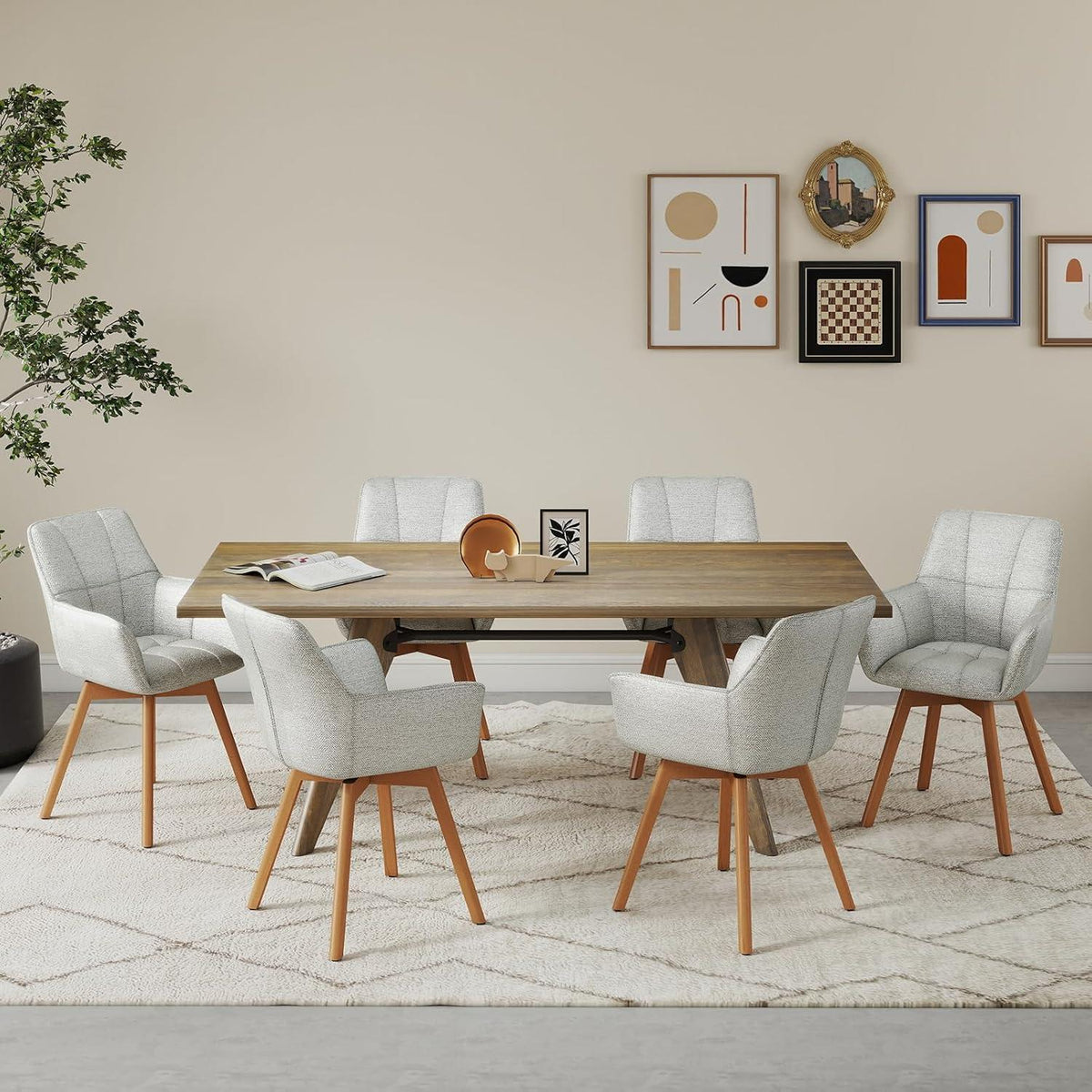 4er Set Drehstühle Samt, Hellgrau – Esszimmer, Wohnzimmer