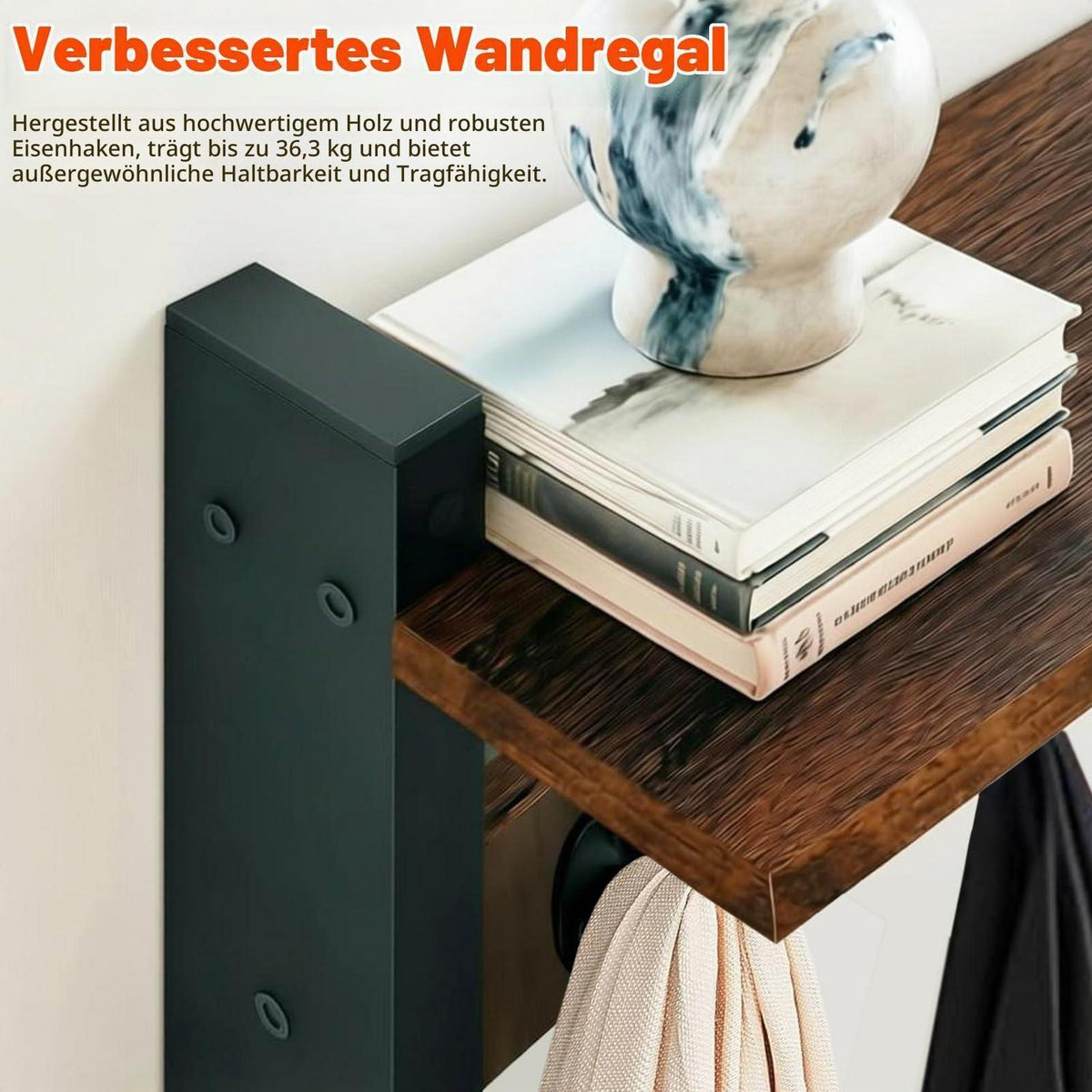 Wandgarderobe mit Ablage und 5 Haken aus Holz