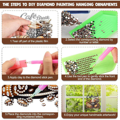 5D Diamantmalerei Kaffee Anhänger - DIY Fensterbild Set