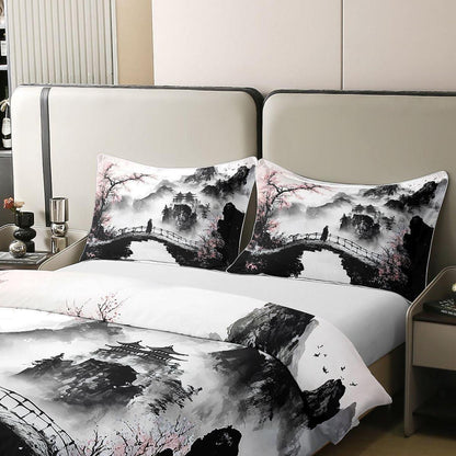 Tusche-Stil Bettwäsche-Set Japanische Kirschblüten 220x240