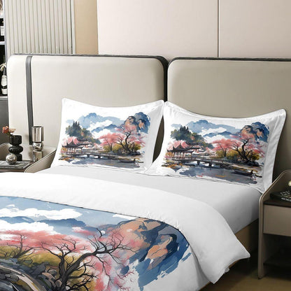 Chinesische Tuschemalerei Bettwäsche Set 155x220 Baumwolle