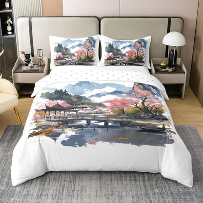 Chinesische Tuschemalerei Bettwäsche Set 220x240 Baumwolle