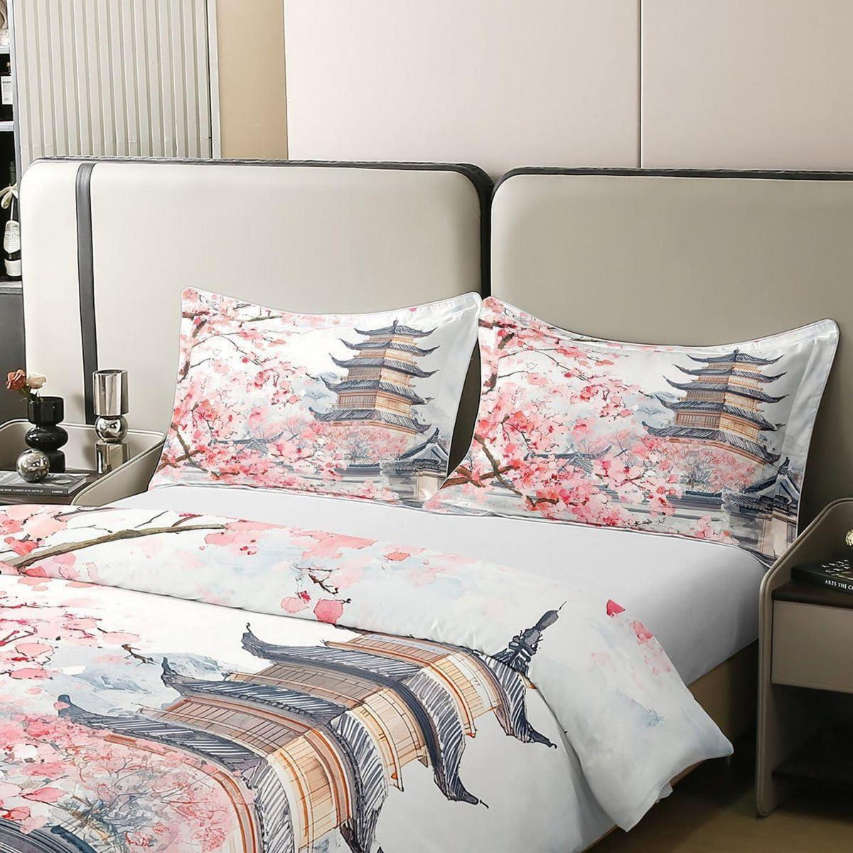 Japanische Kirschblüten Bettwäsche Set 220x240 Baumwolle