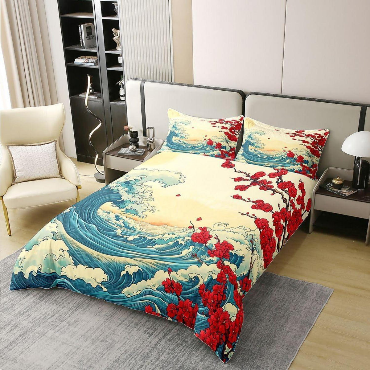 Japanischer Ukiyo-e Bettbezug 135x200 – Baumwolle Retro Design