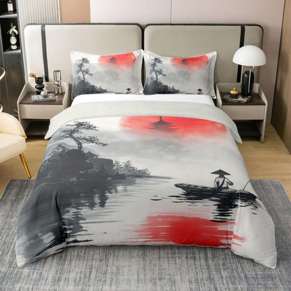 Japanisches Bettwäsche-Set Baumwolle 200x200 – Rote Sonne & Kiefer