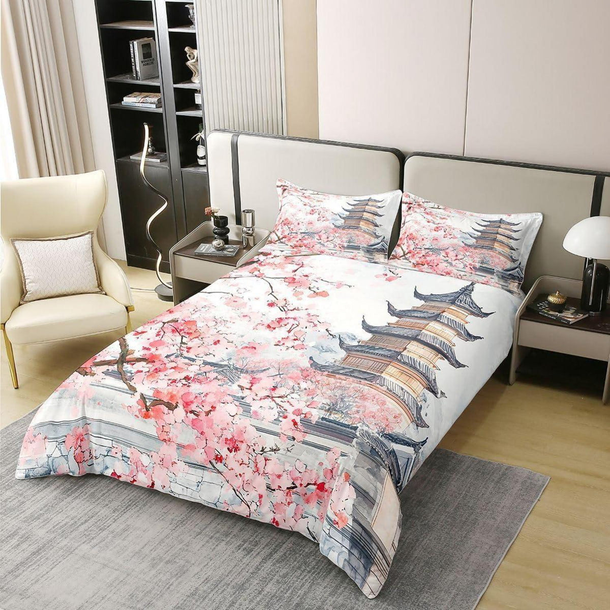 Japanische Kirschblüten Bettwäsche Set 135x200 Baumwolle