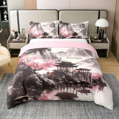 Chinesischer Stil Bettwäsche Set 135x200 – Tusche Landschaft & Baumwolle