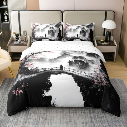 Japanischer Tusche-Stil Bettbezug 135x200 Baumwolle
