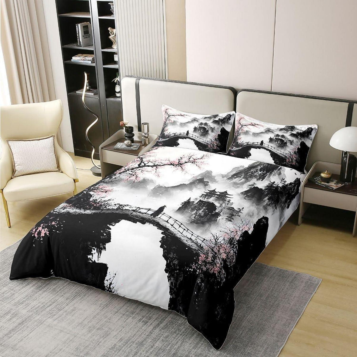 Japanischer Tusche-Stil Bettbezug 135x200 Baumwolle