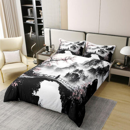 Japanischer Tusche-Stil Bettbezug 135x200 Baumwolle