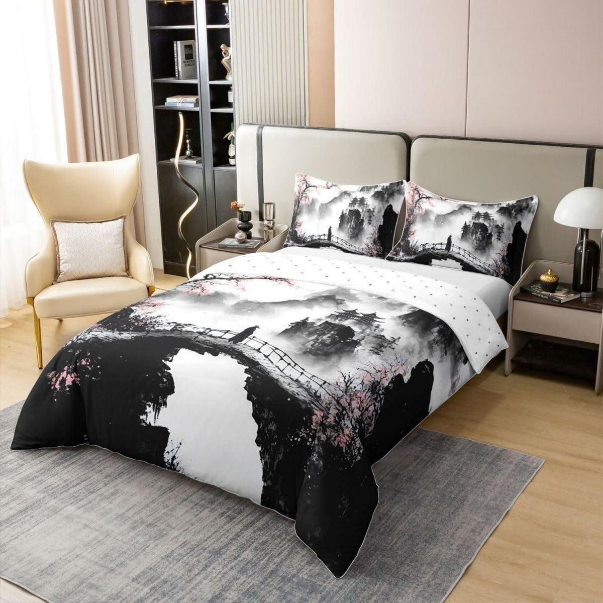Japanischer Tusche-Stil Bettbezug 135x200 Baumwolle