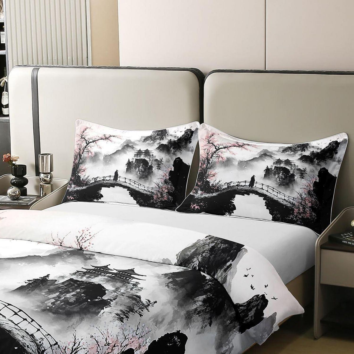 Japanischer Tusche-Stil Bettbezug 200x200 Baumwolle
