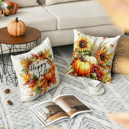 Herbst Kissenbezüge Eichhörnchen Kürbis 40x40 cm 4er Set Orange