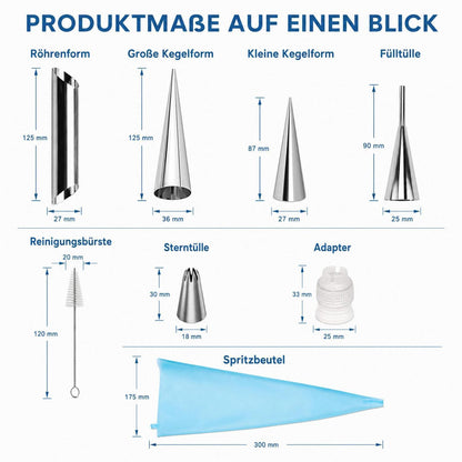Cannoli Backform Set Edelstahl 23-teilig mit Bürste