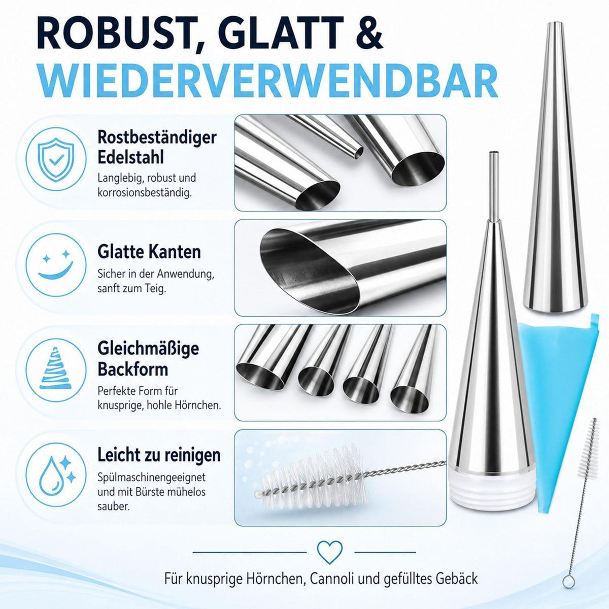 Cannoli Backform Set Edelstahl 23-teilig mit Bürste