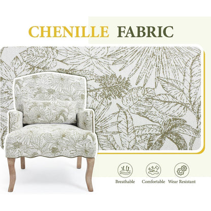 Chenille Ohrensessel Retro Grün mit Holzbeinen & Lendenkissen