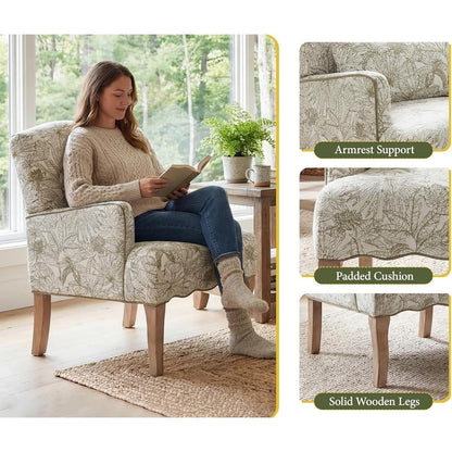 Chenille Ohrensessel Retro Grün mit Holzbeinen & Lendenkissen