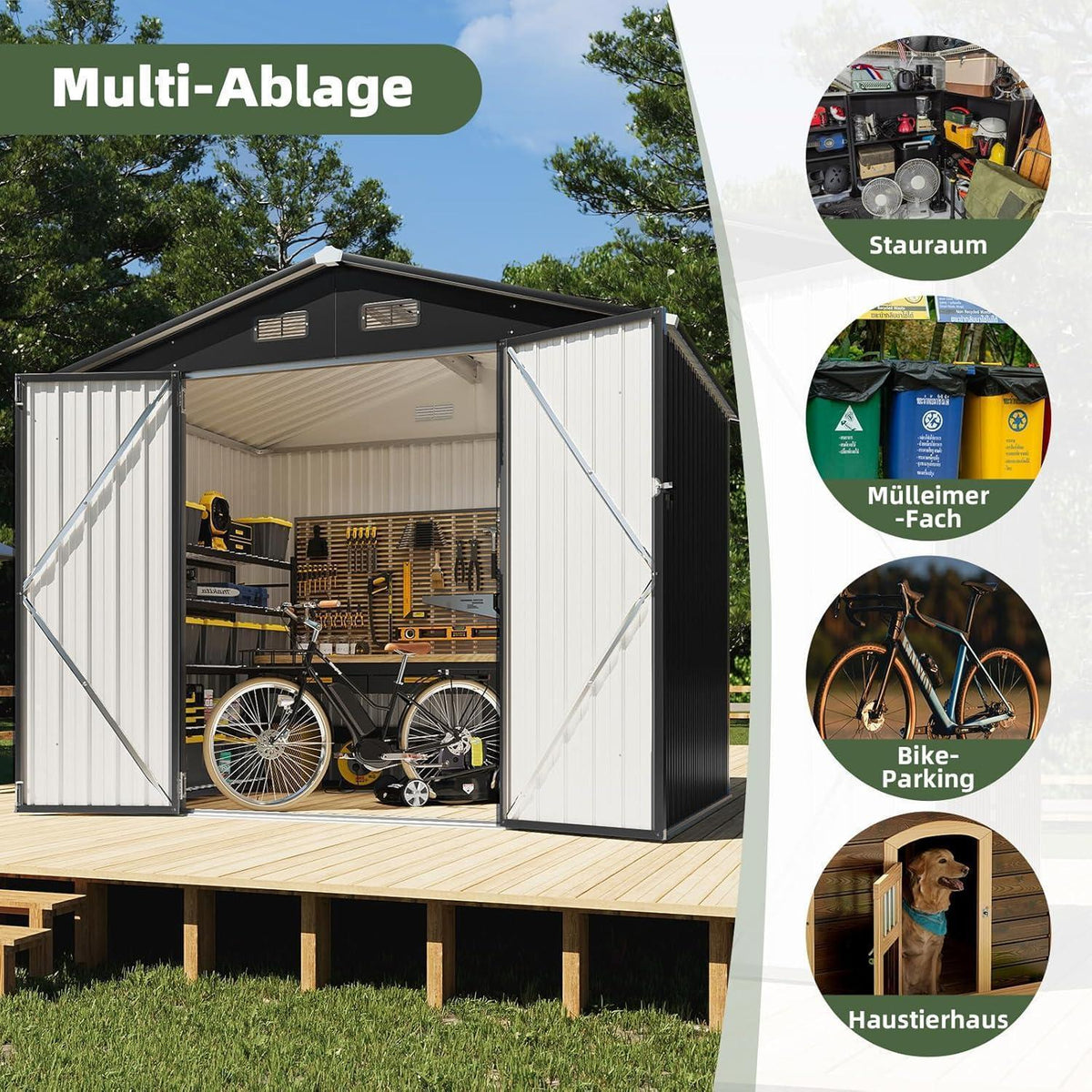 Großes Gerätehaus 8x6ft – Wetterfestes Gartenhaus mit Doppeltür