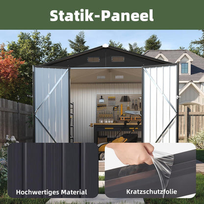 Großer Metall-Gartenschuppen 8x6ft mit Doppeltür & Satteldach