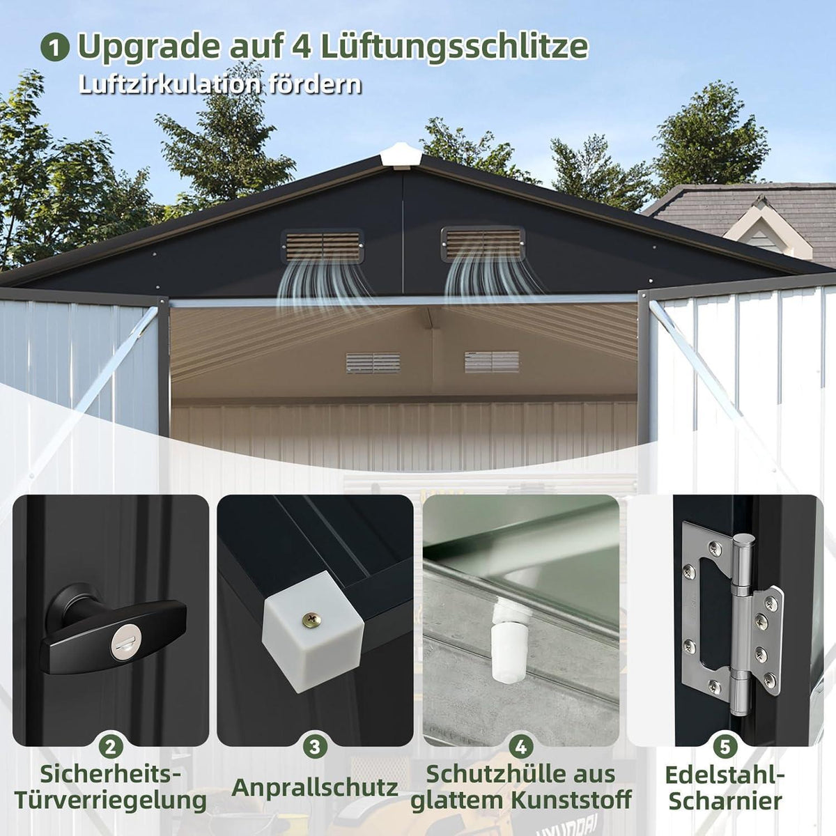 Großer Metall-Gartenschuppen 8x6ft mit Doppeltür & Satteldach