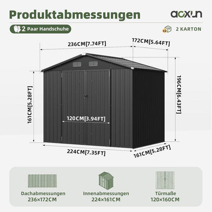 Großes Metallgerätehaus 235x171 cm – Robuster Schuppen für Garten & Werkzeug
