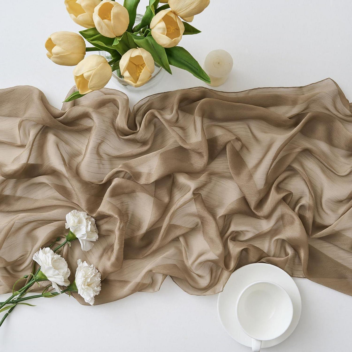 Chiffon Tischläufer 70x300cm – Hochzeit & Feier Deko Khaki Braun