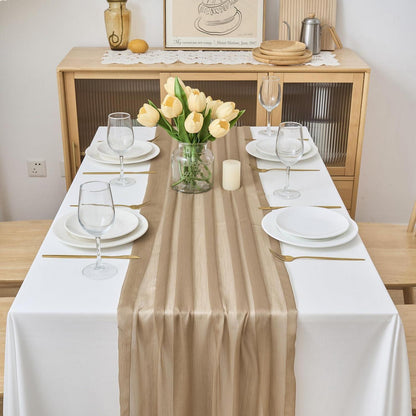 Chiffon Tischläufer 70x300cm – Hochzeit & Feier Deko Khaki Braun