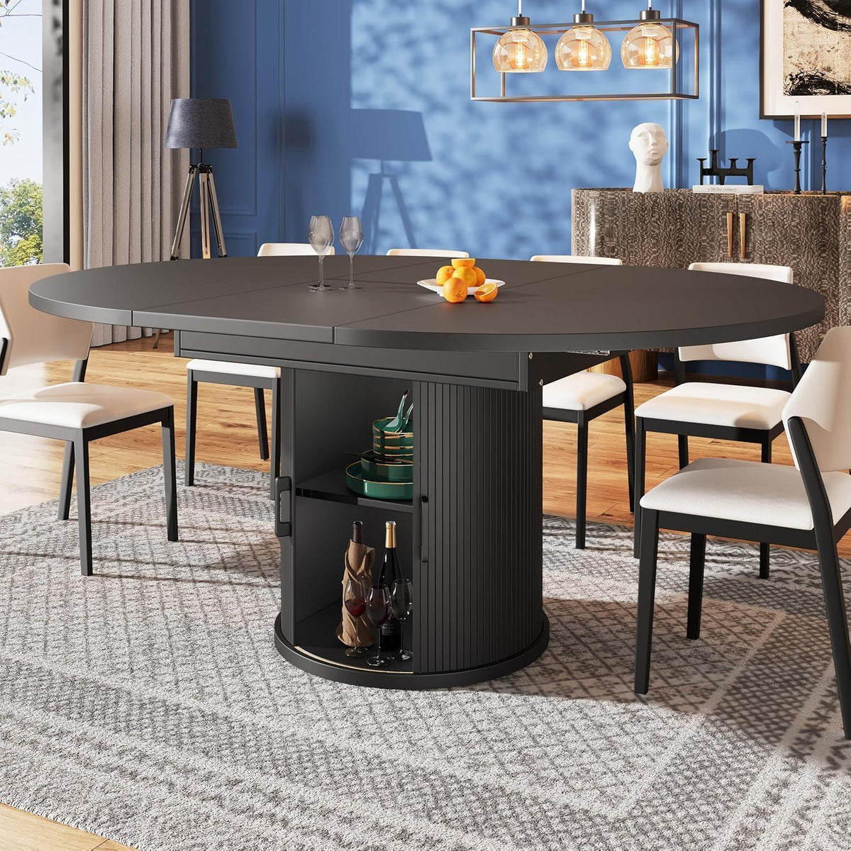 Runder Ausziehtisch mit Stauraum – Esszimmertisch für 6 Personen