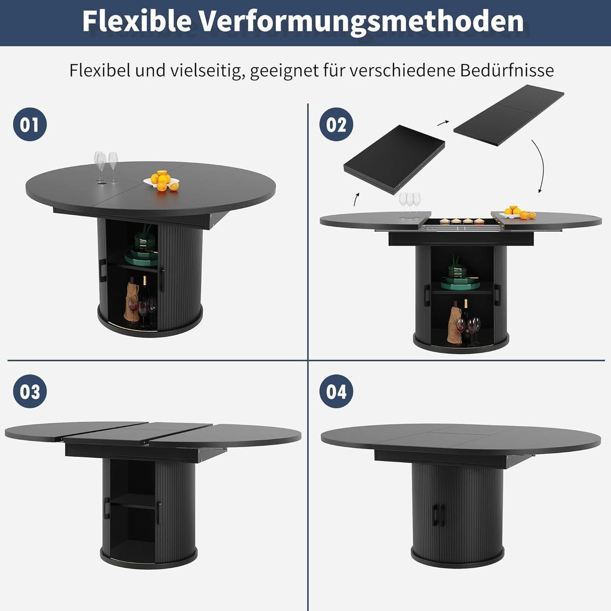 Runder Ausziehtisch mit Stauraum – Esszimmertisch für 6 Personen