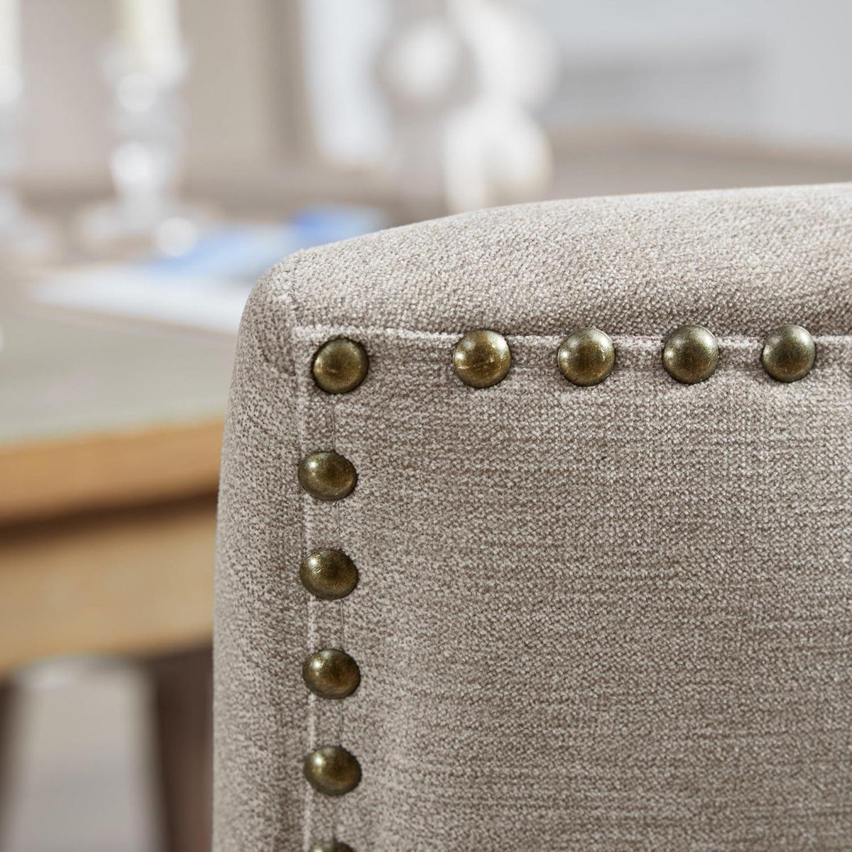 Esszimmerstühle 6er Set, Gepolsterte Chenille Stühle mit Holzbeinen