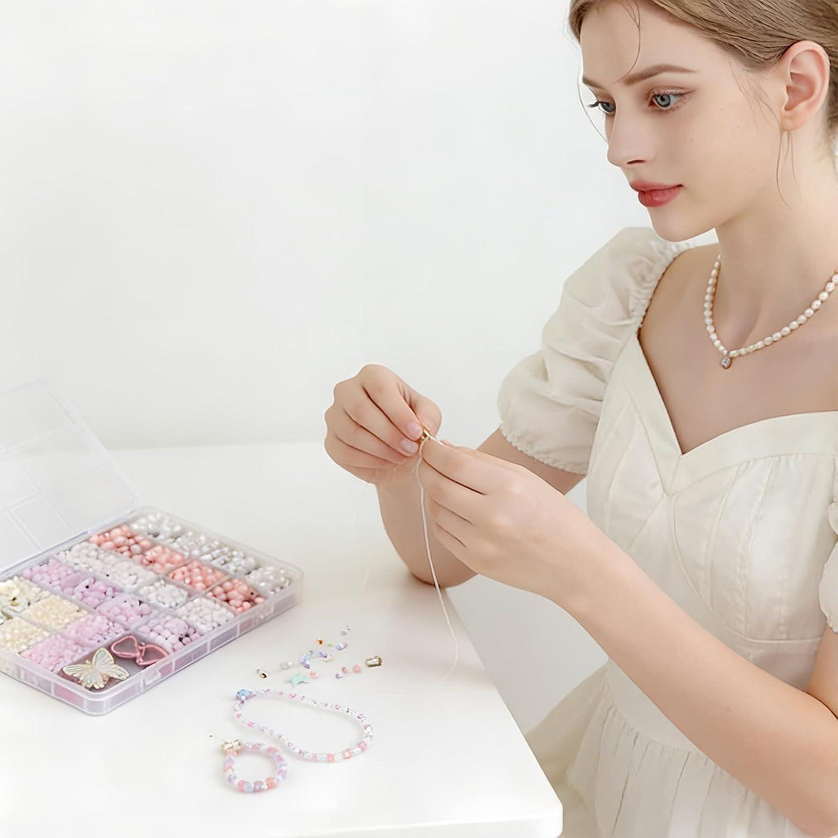 Perlen Set Weiß zum Armband Basteln – DIY Schmuck Set für Erwachsene
