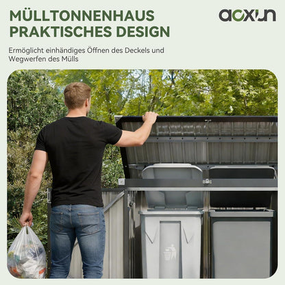 Gerätehaus 150x117x80cm – Mülltonnenbox mit Gasdruckfeder
