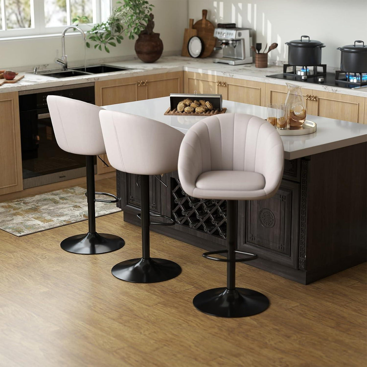 Youhauchair Barhocker Set 4 – Höhenverstellbar, Beige