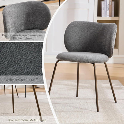 Esszimmerstühle Set 6 Grau, Chenille & Metallbeine Modern