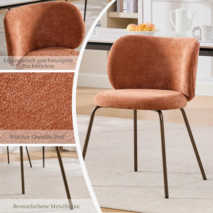 Esszimmerstühle 2er Set, Chenille Stoff, Orange