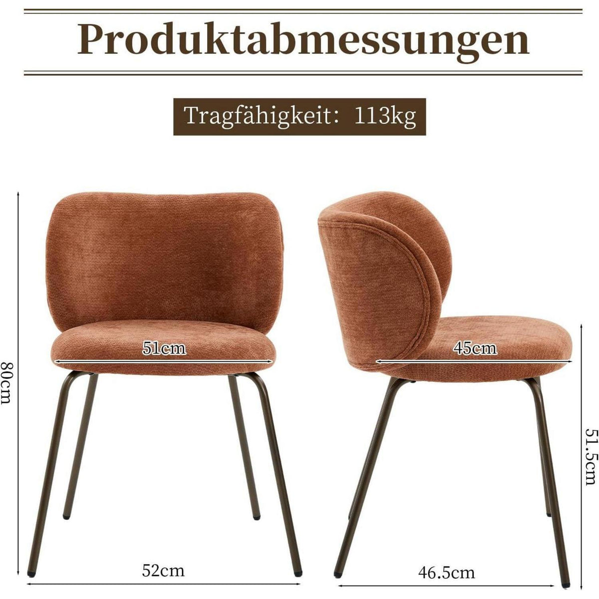 Esszimmerstühle Set 4er – Chenille Stoff, Orange, Modern