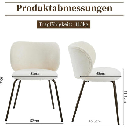 Esszimmerstühle 2er Set, Chenille Stoff, Creme Weiß