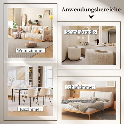 Esszimmerstühle 2er Set, Chenille Stoff, Creme Weiß