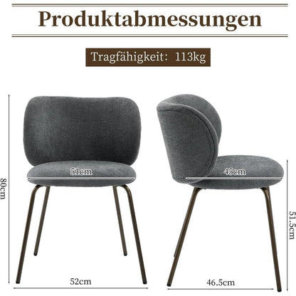 Esszimmerstühle 2er Set Grau, Chenille & Metallbeine