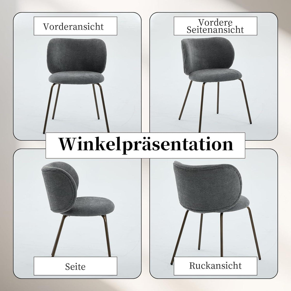 Esszimmerstühle 2er Set Grau, Chenille & Metallbeine