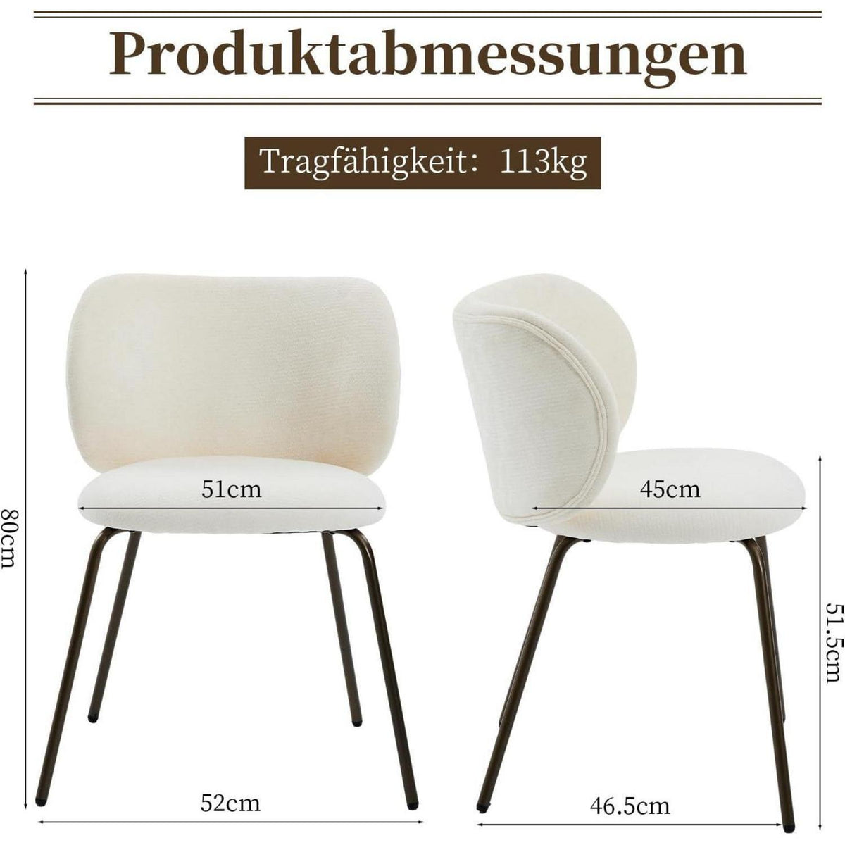 Moderner Esszimmerstuhl Chenille Creme Weiß – Bequemer Polsterstuhl