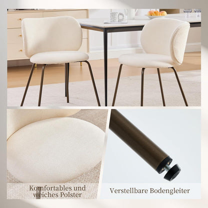 Moderner Esszimmerstuhl Chenille Creme Weiß – Bequemer Polsterstuhl