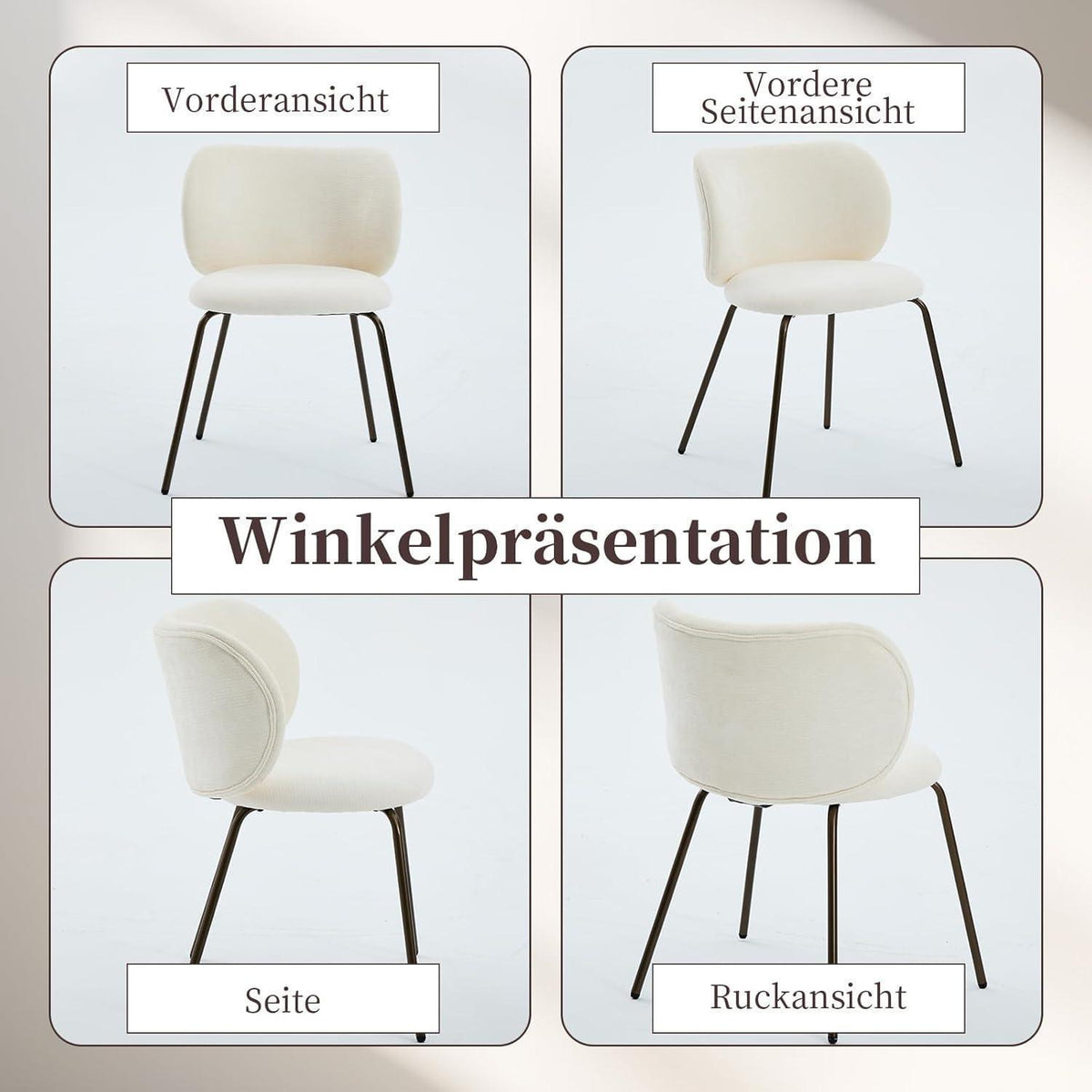 Moderner Esszimmerstuhl Chenille Creme Weiß – Bequemer Polsterstuhl