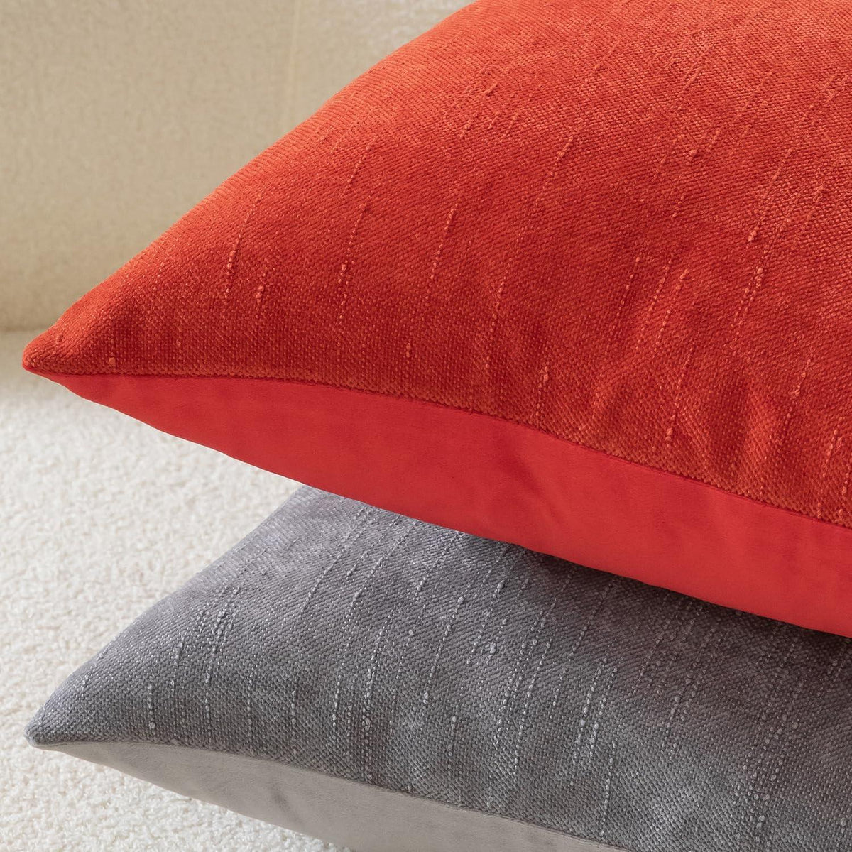 2 Kissenbezüge 55x55 cm Rot, Chenille Leinenoptik