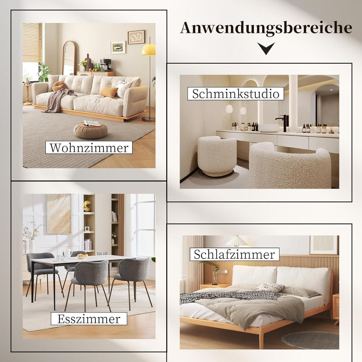 Moderner Esszimmerstuhl Grau, Chenille Stoff & Metallbeine