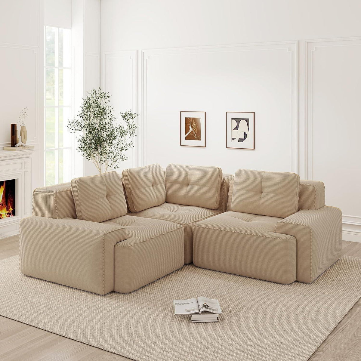 Modulares Ecksofa mit Cord – Bequemes Sofa ohne Aufbau, Beige