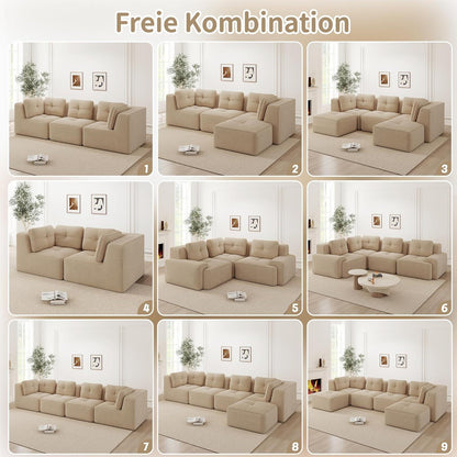 Modulares Ecksofa mit Cord – Bequemes Sofa ohne Aufbau, Beige