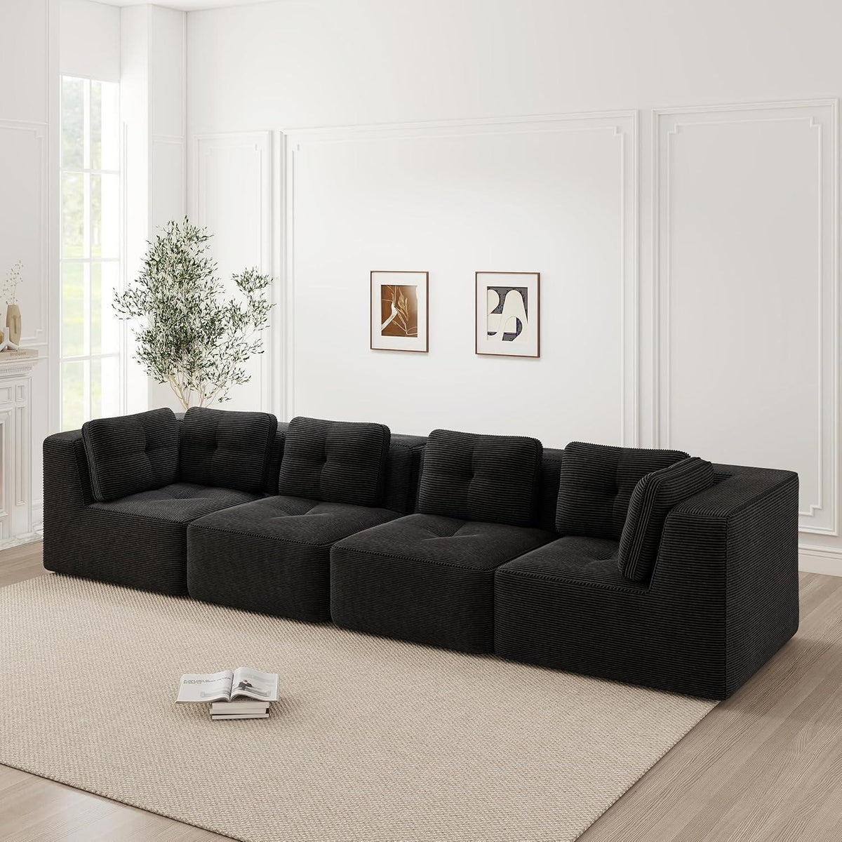Modulares Ecksofa mit Cord – Tiefes Sitzsofa Schwarz 2C2S