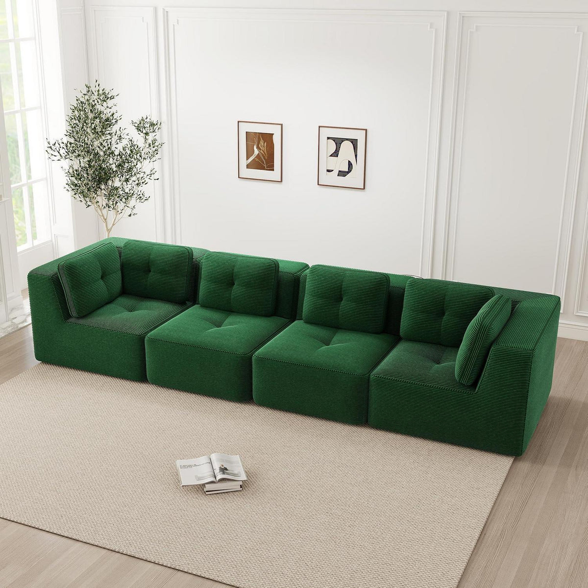 Modulares Ecksofa Grün – Cord, Tiefes Sitzgefühl, Kein Aufbau
